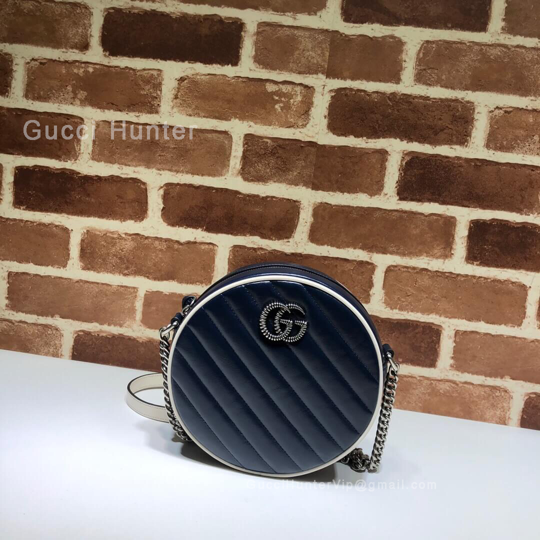 Gucci GG Marmont Mini Diagonal Round Shoulder Bag Blue 550154